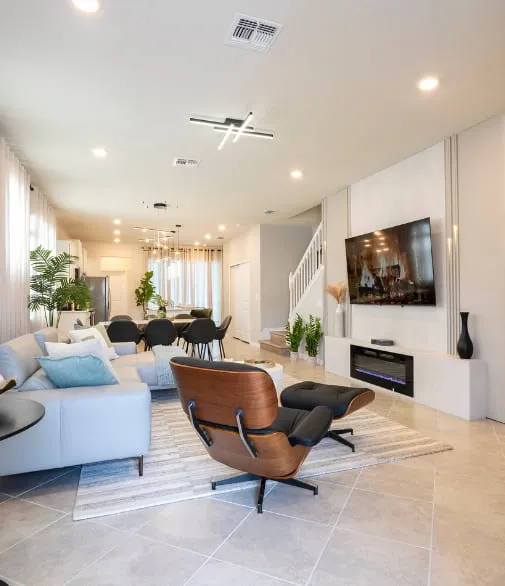 Sala de estar moderna com design integrado, móveis sofisticados e ambientes que refletem personalidade e estilo de vida.