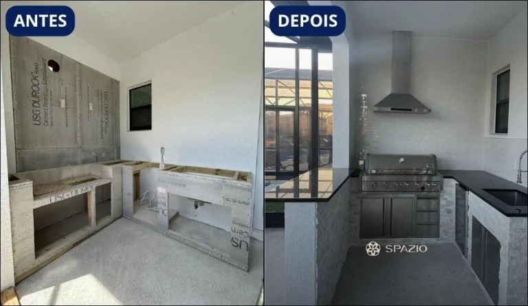 Box de banheiro moderno com vidro temperado, revestimento de mármore e detalhes em dourado, após a reforma.
